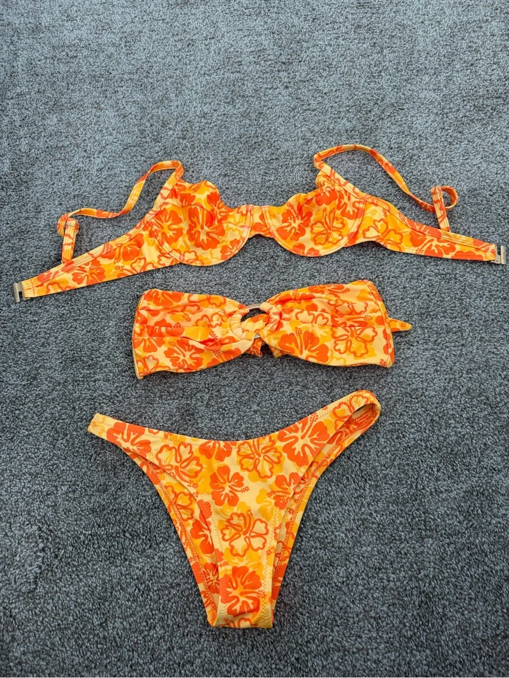 Kulani Kinis Orange Hibiscus 3 Piece Bikini Set S - Picture 1 of 3